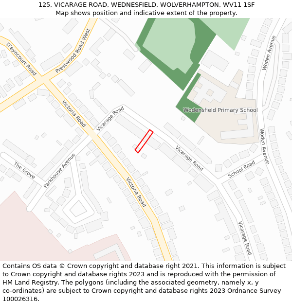 125, VICARAGE ROAD, WEDNESFIELD, WOLVERHAMPTON, WV11 1SF: Location map and indicative extent of plot