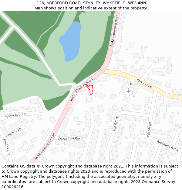 126, ABERFORD ROAD, STANLEY, WAKEFIELD, WF3 4NN: Location map and indicative extent of plot