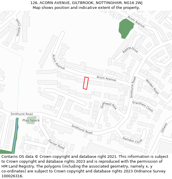 126, ACORN AVENUE, GILTBROOK, NOTTINGHAM, NG16 2WJ: Location map and indicative extent of plot