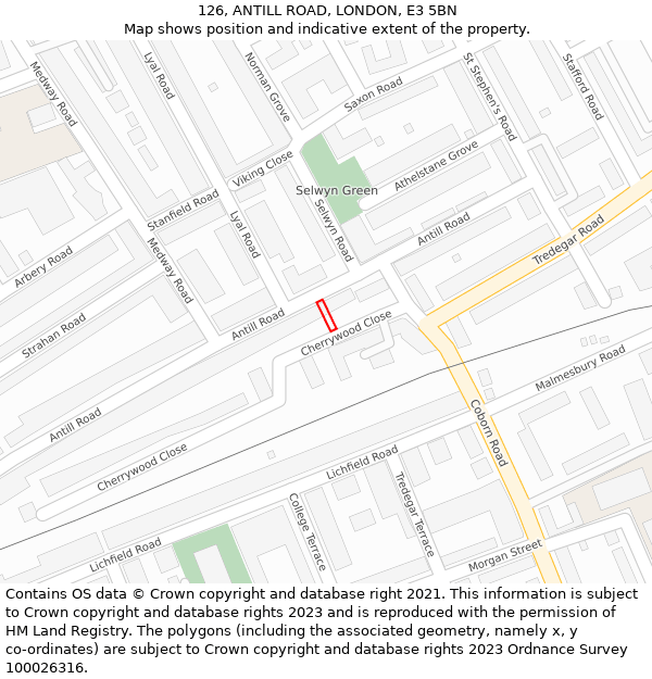 126, ANTILL ROAD, LONDON, E3 5BN: Location map and indicative extent of plot