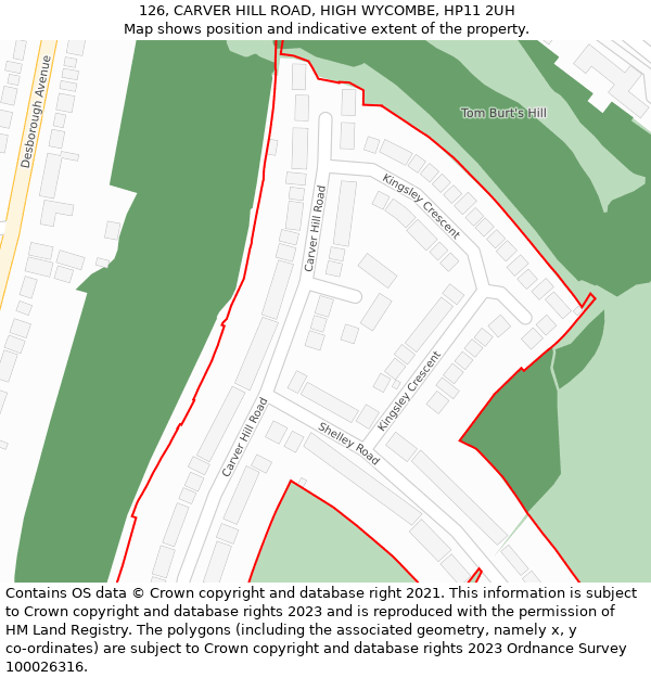 126, CARVER HILL ROAD, HIGH WYCOMBE, HP11 2UH: Location map and indicative extent of plot