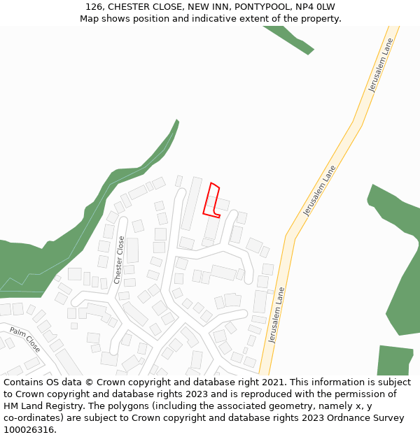 126, CHESTER CLOSE, NEW INN, PONTYPOOL, NP4 0LW: Location map and indicative extent of plot