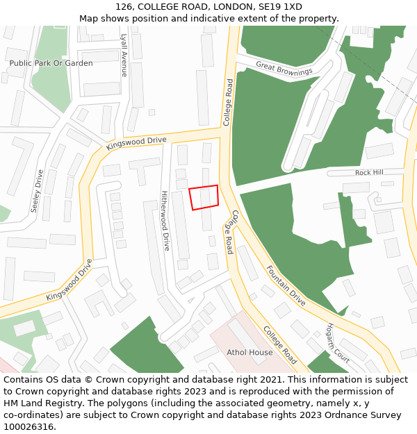 126, COLLEGE ROAD, LONDON, SE19 1XD: Location map and indicative extent of plot