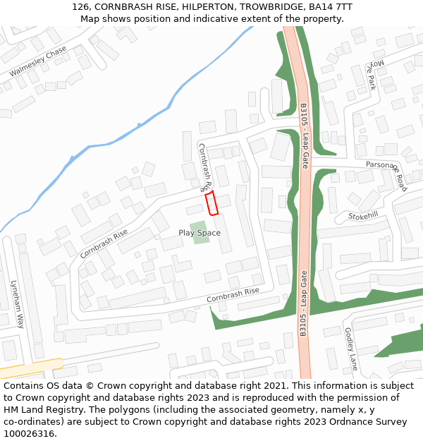 126, CORNBRASH RISE, HILPERTON, TROWBRIDGE, BA14 7TT: Location map and indicative extent of plot