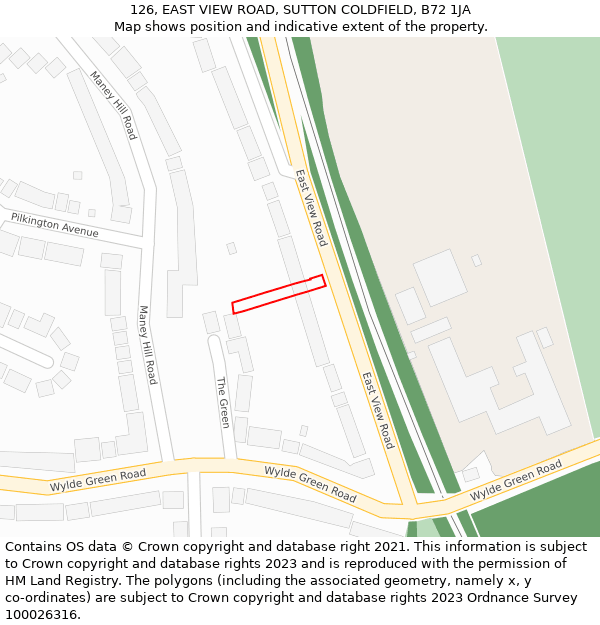 126, EAST VIEW ROAD, SUTTON COLDFIELD, B72 1JA: Location map and indicative extent of plot