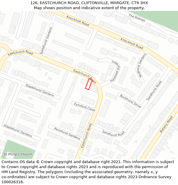 126, EASTCHURCH ROAD, CLIFTONVILLE, MARGATE, CT9 3HX: Location map and indicative extent of plot