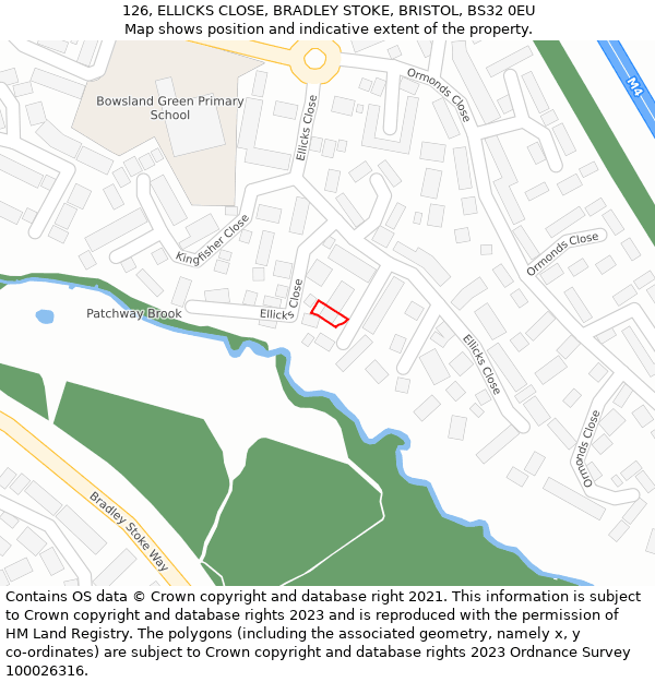 126, ELLICKS CLOSE, BRADLEY STOKE, BRISTOL, BS32 0EU: Location map and indicative extent of plot