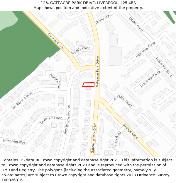 126, GATEACRE PARK DRIVE, LIVERPOOL, L25 4RS: Location map and indicative extent of plot