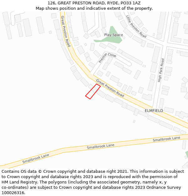 126, GREAT PRESTON ROAD, RYDE, PO33 1AZ: Location map and indicative extent of plot