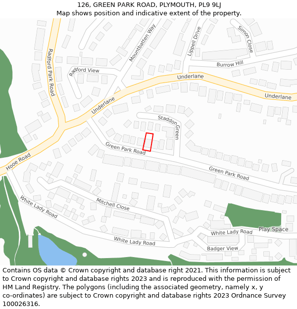 126, GREEN PARK ROAD, PLYMOUTH, PL9 9LJ: Location map and indicative extent of plot