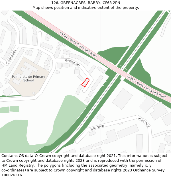 126, GREENACRES, BARRY, CF63 2PN: Location map and indicative extent of plot