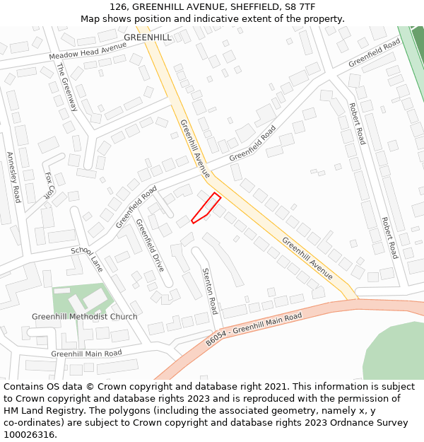 126, GREENHILL AVENUE, SHEFFIELD, S8 7TF: Location map and indicative extent of plot