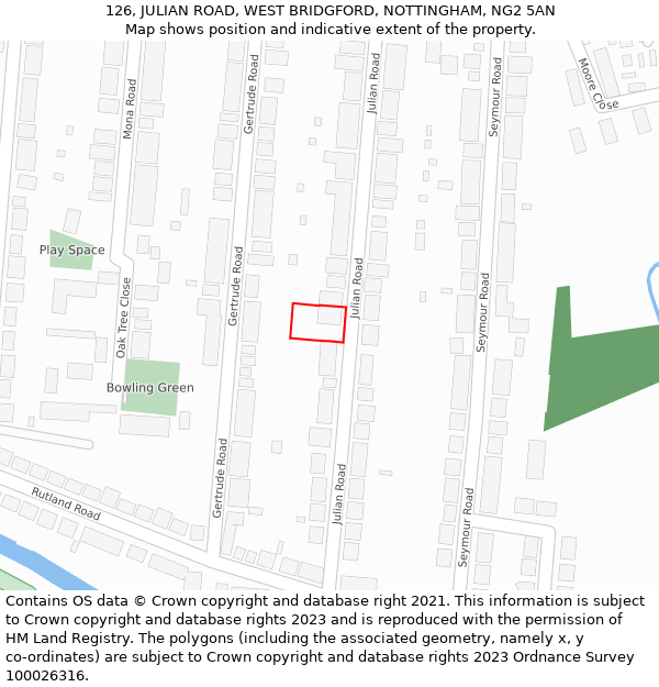 126, JULIAN ROAD, WEST BRIDGFORD, NOTTINGHAM, NG2 5AN: Location map and indicative extent of plot