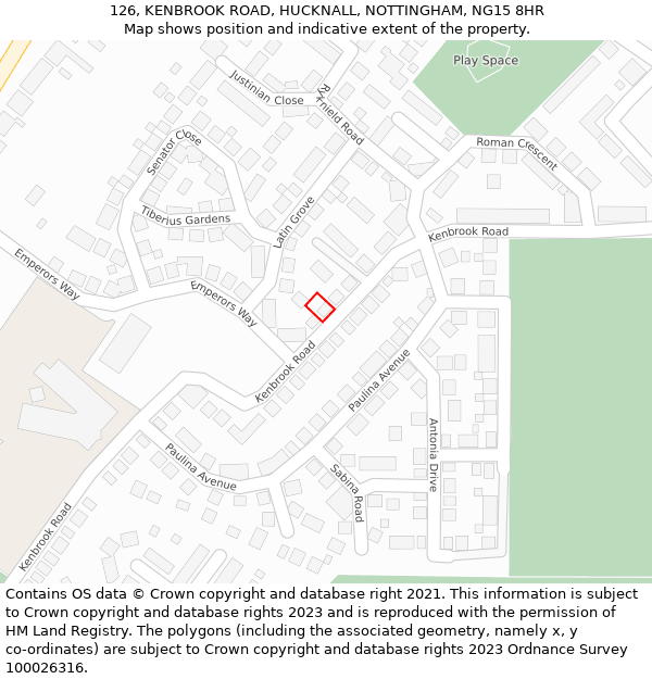 126, KENBROOK ROAD, HUCKNALL, NOTTINGHAM, NG15 8HR: Location map and indicative extent of plot