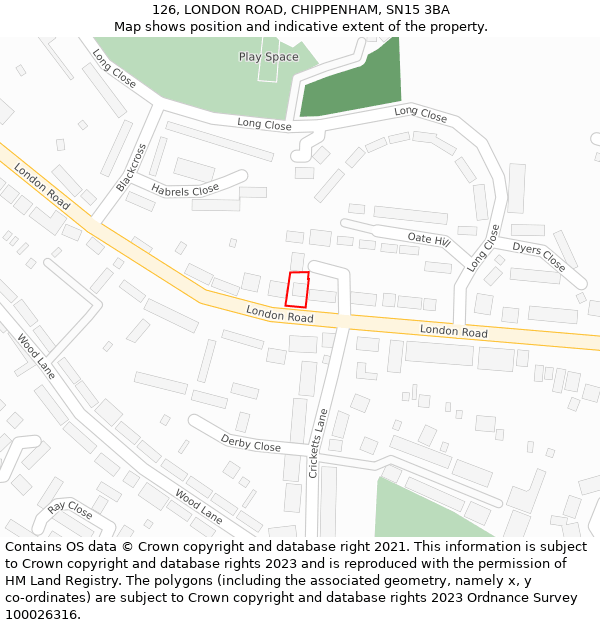 126, LONDON ROAD, CHIPPENHAM, SN15 3BA: Location map and indicative extent of plot