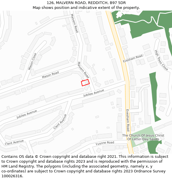 126, MALVERN ROAD, REDDITCH, B97 5DR: Location map and indicative extent of plot