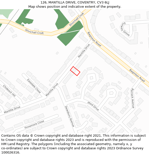 126, MANTILLA DRIVE, COVENTRY, CV3 6LJ: Location map and indicative extent of plot