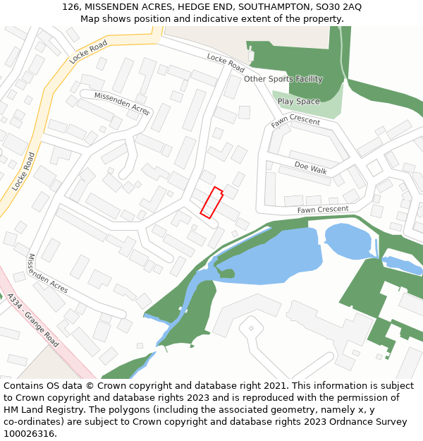 126, MISSENDEN ACRES, HEDGE END, SOUTHAMPTON, SO30 2AQ: Location map and indicative extent of plot