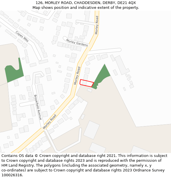 126, MORLEY ROAD, CHADDESDEN, DERBY, DE21 4QX: Location map and indicative extent of plot