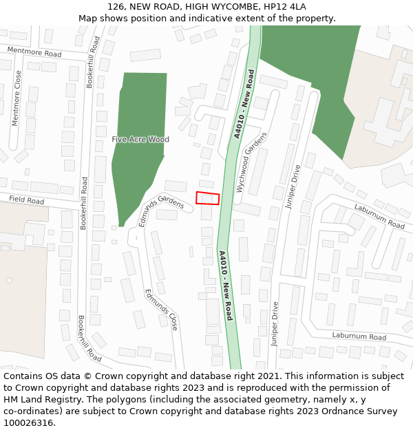 126, NEW ROAD, HIGH WYCOMBE, HP12 4LA: Location map and indicative extent of plot