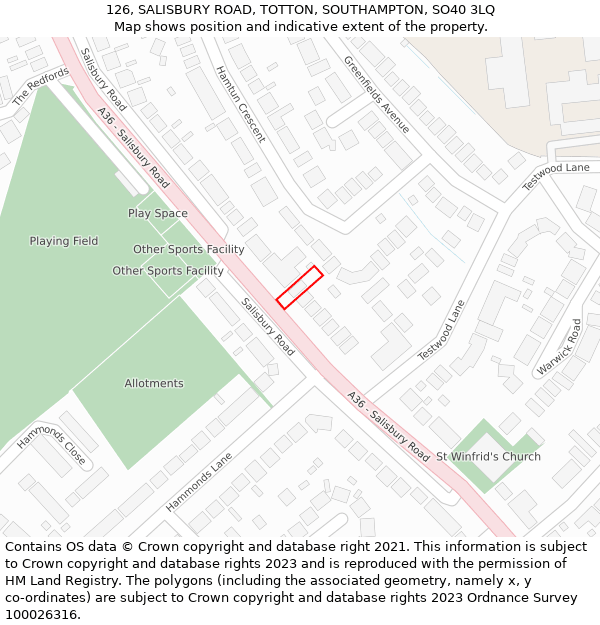 126, SALISBURY ROAD, TOTTON, SOUTHAMPTON, SO40 3LQ: Location map and indicative extent of plot