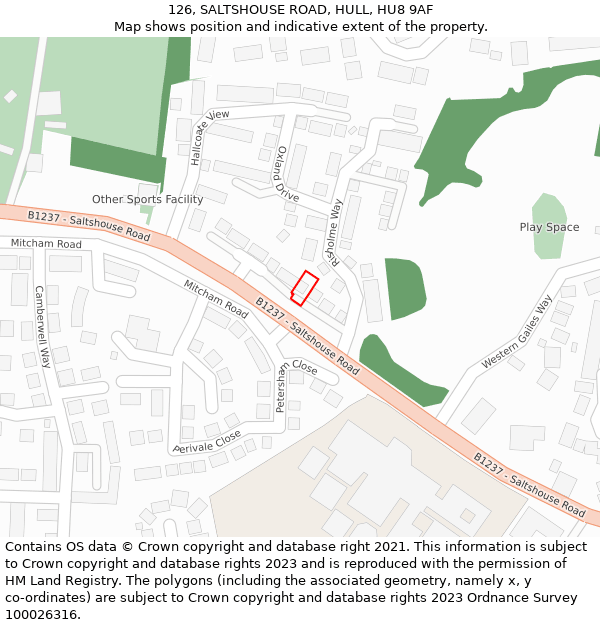 126, SALTSHOUSE ROAD, HULL, HU8 9AF: Location map and indicative extent of plot