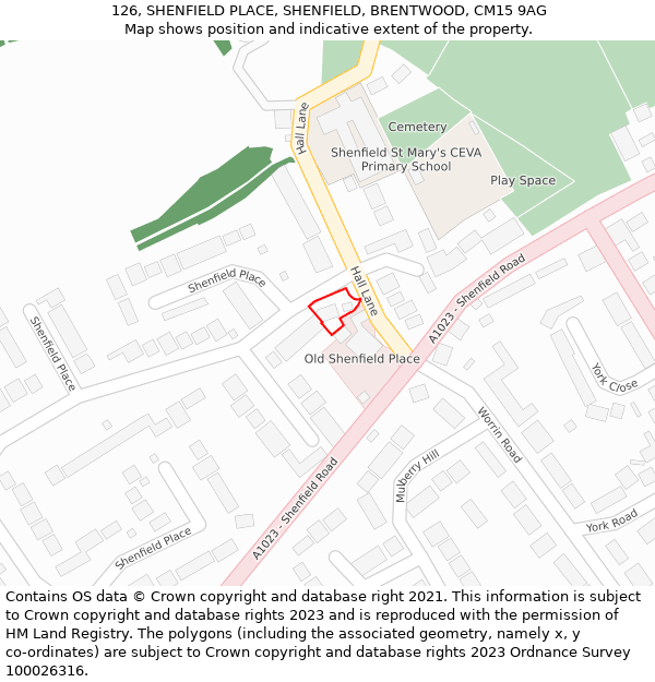126, SHENFIELD PLACE, SHENFIELD, BRENTWOOD, CM15 9AG: Location map and indicative extent of plot