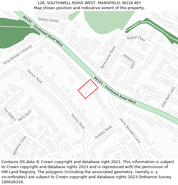 126, SOUTHWELL ROAD WEST, MANSFIELD, NG18 4EY: Location map and indicative extent of plot