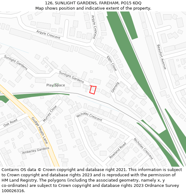 126, SUNLIGHT GARDENS, FAREHAM, PO15 6DQ: Location map and indicative extent of plot