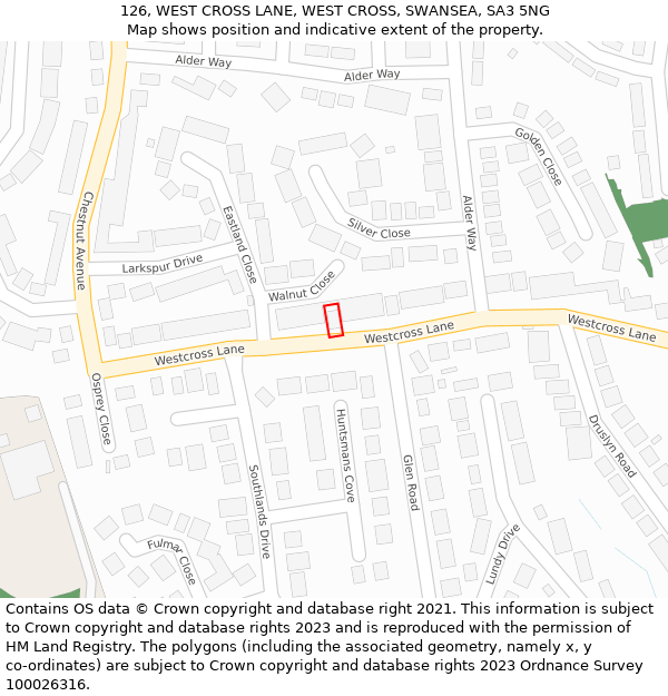 126, WEST CROSS LANE, WEST CROSS, SWANSEA, SA3 5NG: Location map and indicative extent of plot