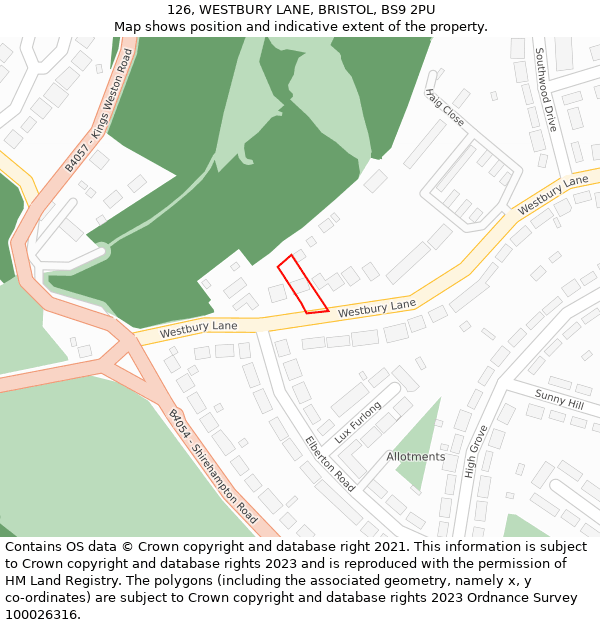 126, WESTBURY LANE, BRISTOL, BS9 2PU: Location map and indicative extent of plot