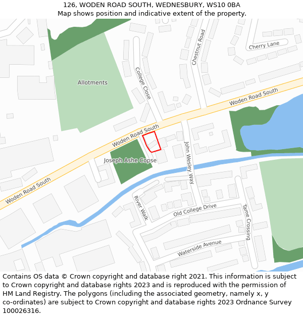 126, WODEN ROAD SOUTH, WEDNESBURY, WS10 0BA: Location map and indicative extent of plot