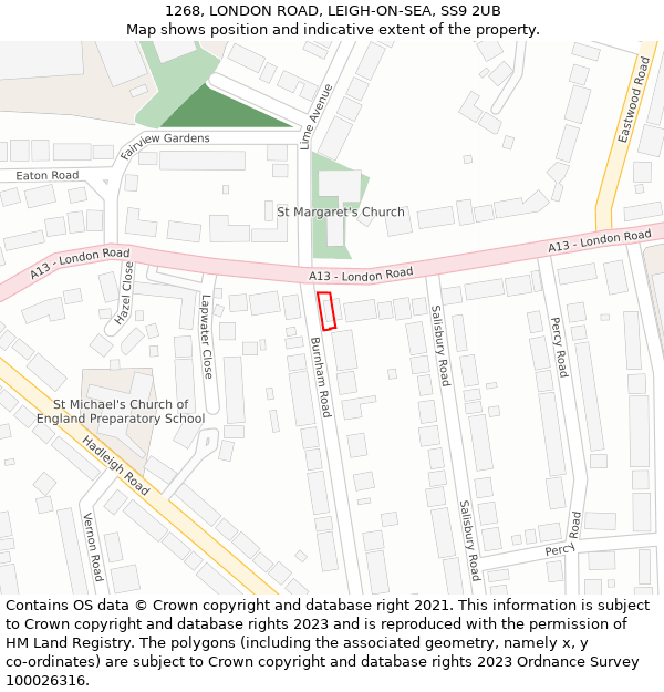 1268, LONDON ROAD, LEIGH-ON-SEA, SS9 2UB: Location map and indicative extent of plot