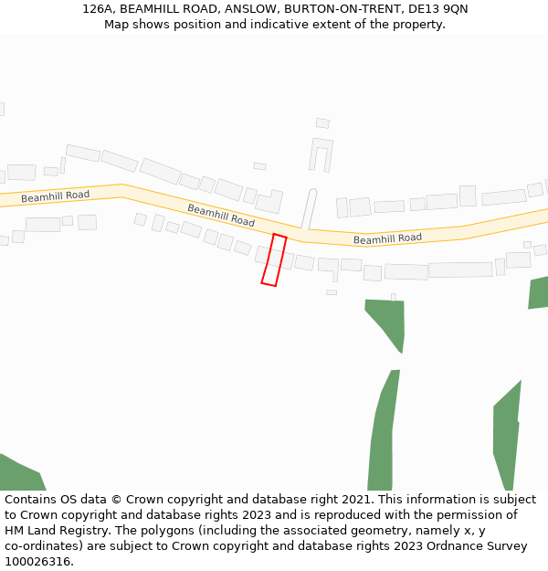 126A, BEAMHILL ROAD, ANSLOW, BURTON-ON-TRENT, DE13 9QN: Location map and indicative extent of plot