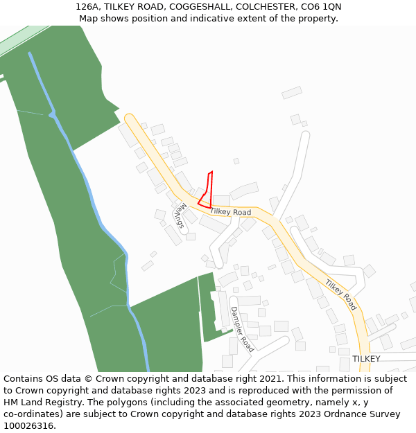 126A, TILKEY ROAD, COGGESHALL, COLCHESTER, CO6 1QN: Location map and indicative extent of plot