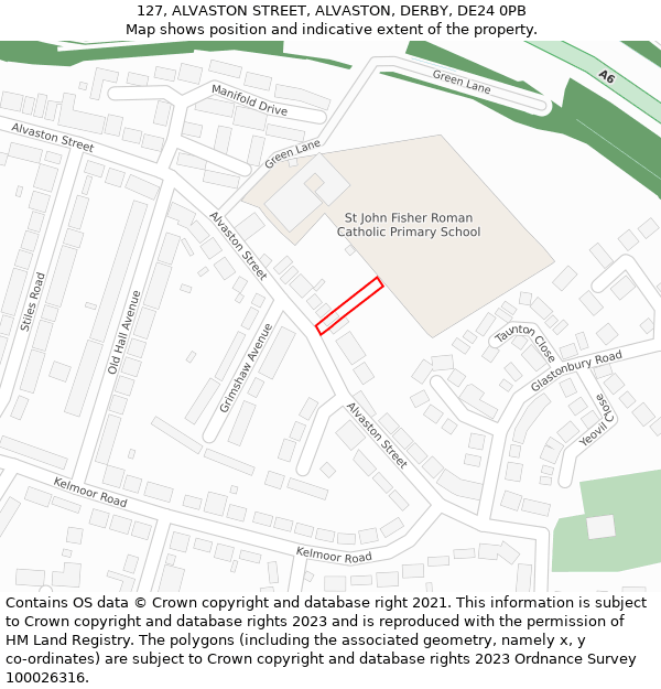 127, ALVASTON STREET, ALVASTON, DERBY, DE24 0PB: Location map and indicative extent of plot