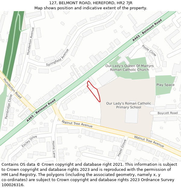 127, BELMONT ROAD, HEREFORD, HR2 7JR: Location map and indicative extent of plot