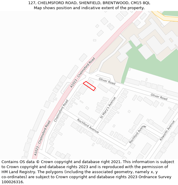 127, CHELMSFORD ROAD, SHENFIELD, BRENTWOOD, CM15 8QL: Location map and indicative extent of plot