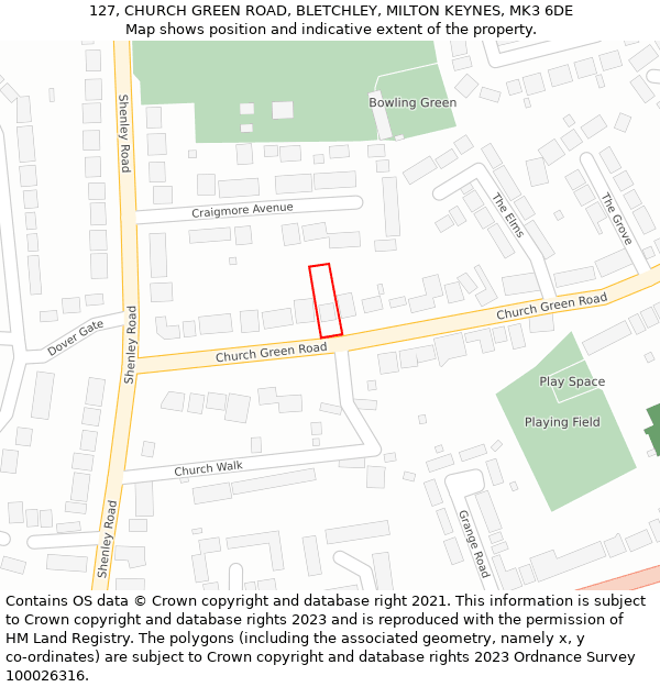 127, CHURCH GREEN ROAD, BLETCHLEY, MILTON KEYNES, MK3 6DE: Location map and indicative extent of plot