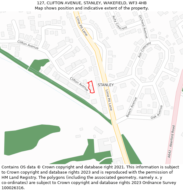 127, CLIFTON AVENUE, STANLEY, WAKEFIELD, WF3 4HB: Location map and indicative extent of plot