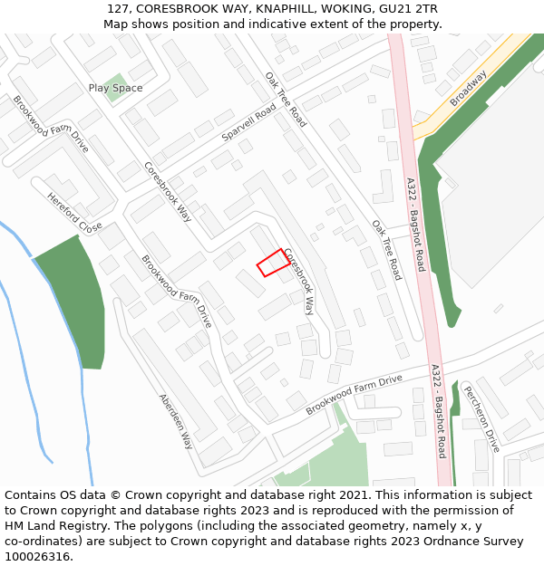 127, CORESBROOK WAY, KNAPHILL, WOKING, GU21 2TR: Location map and indicative extent of plot