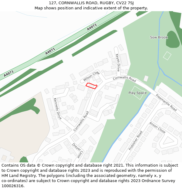 127, CORNWALLIS ROAD, RUGBY, CV22 7SJ: Location map and indicative extent of plot