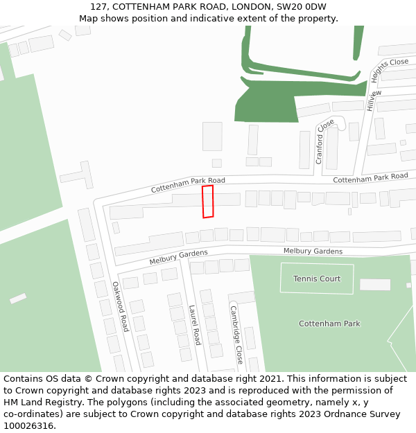 127, COTTENHAM PARK ROAD, LONDON, SW20 0DW: Location map and indicative extent of plot