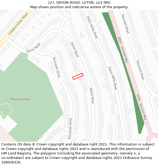 127, DEVON ROAD, LUTON, LU2 0RU: Location map and indicative extent of plot