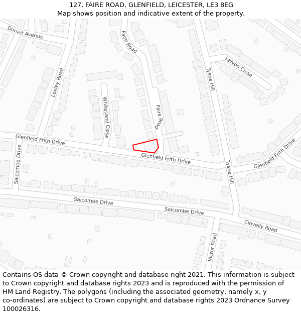 127, FAIRE ROAD, GLENFIELD, LEICESTER, LE3 8EG: Location map and indicative extent of plot