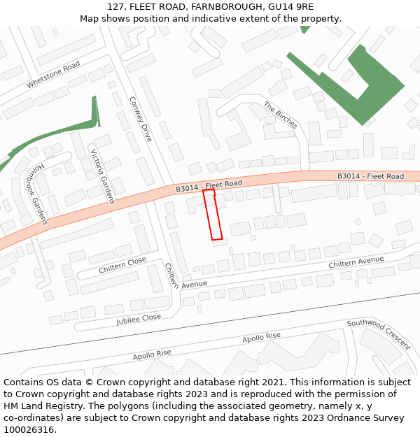 127, FLEET ROAD, FARNBOROUGH, GU14 9RE: Location map and indicative extent of plot