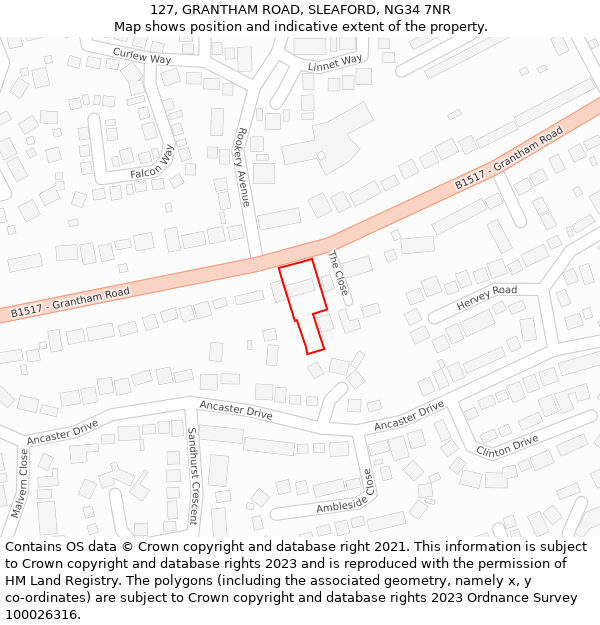 127, GRANTHAM ROAD, SLEAFORD, NG34 7NR: Location map and indicative extent of plot