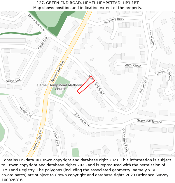 127, GREEN END ROAD, HEMEL HEMPSTEAD, HP1 1RT: Location map and indicative extent of plot