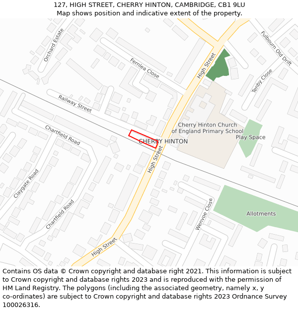 127, HIGH STREET, CHERRY HINTON, CAMBRIDGE, CB1 9LU: Location map and indicative extent of plot