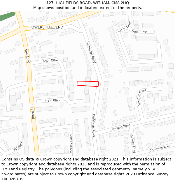 127, HIGHFIELDS ROAD, WITHAM, CM8 2HQ: Location map and indicative extent of plot